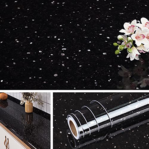 Livelynine Galaxy Black Granite Contact Paper For Countertops Waterproof Granite Countertop Peel and Stick Countertops Kitchen Wallpaper for Counters Cabinet Bar Tops Self Adhesive Film 15.8X78.8 Inch