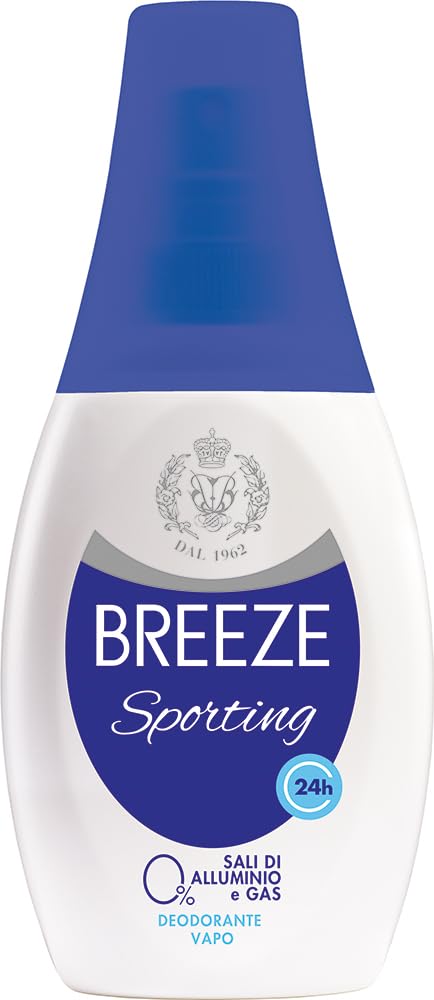 12x Breeze Sporting Deodorante Deo Vapo 0% Sali di Alluminio e Gas 75ml + Portachiavi Beni Culinari in Omaggio