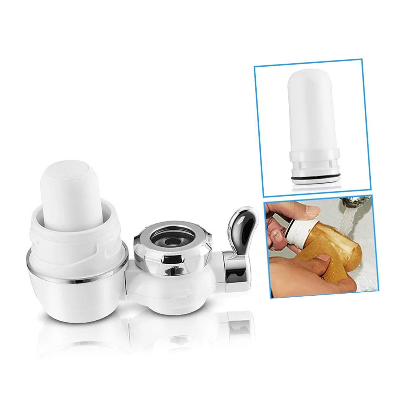 Veemoon Filtro Per Rubinetto Acqua Cucina Con 2 Filtri Ceramici Lavabili, Purificatore D’acqua Compatto Abs Resistente, Filtrazione a 7 Strati, Installazione Facile Per Uso Domestico