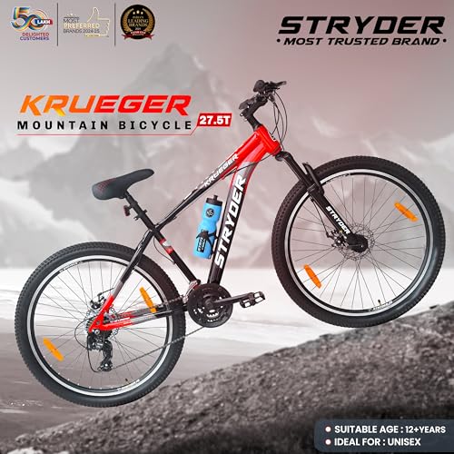 Image of Stryder 27.5T Krueger Mountain Cycle for Men & Women with Front Suspension and Dual Disc Brake | Multi- Speed Cycle - Ideal for 12+ Years (Frame: 18 Inches) (Black::Red)