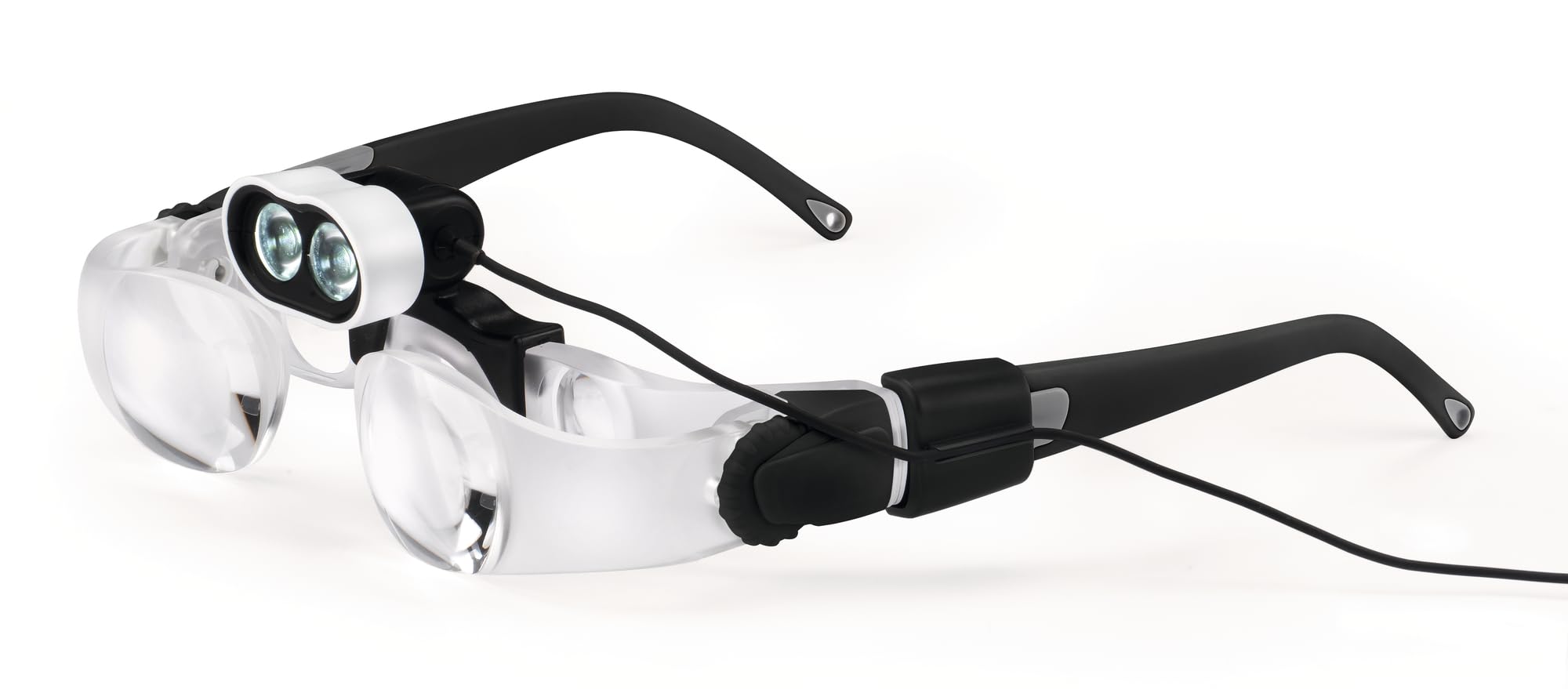 Eschenbach Optik maxDETAIL Lupenbrille mit headlightLED Beleuchtung - beleuchtete Brille mit 2X-Vergrößerung zum beidhändigen Arbeiten - Made in Germany, Schwarz