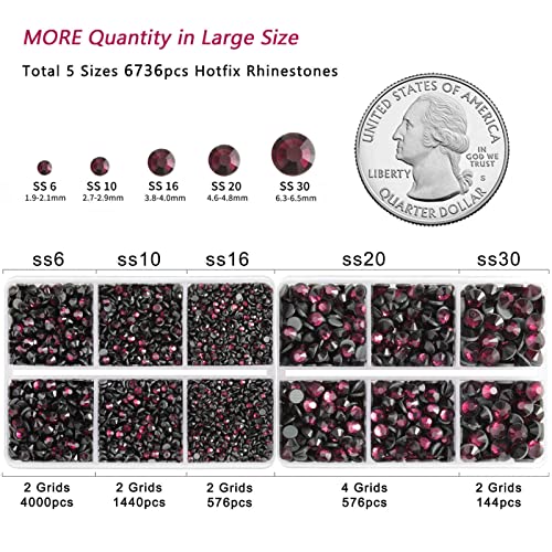 Image of 6736pcs Hotfix Rhinestones Flatback,Purple Rhinestones for Crafts Clothes Mixed 5 Sizes, Hotfix Crystals with Tweezers and Wax Pencil Kit, SS6-SS30,Amethyst