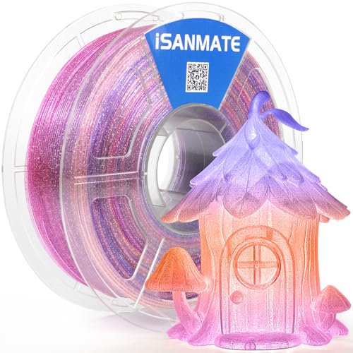 Image of iSANMATE PETG High Speed Transparent Glitter Filament, 1.75 mm PETG Clear Gradient Rainbow, Multicoloured 3D Printer 1 kg (2.2 lb) /Spool, Clear Filament