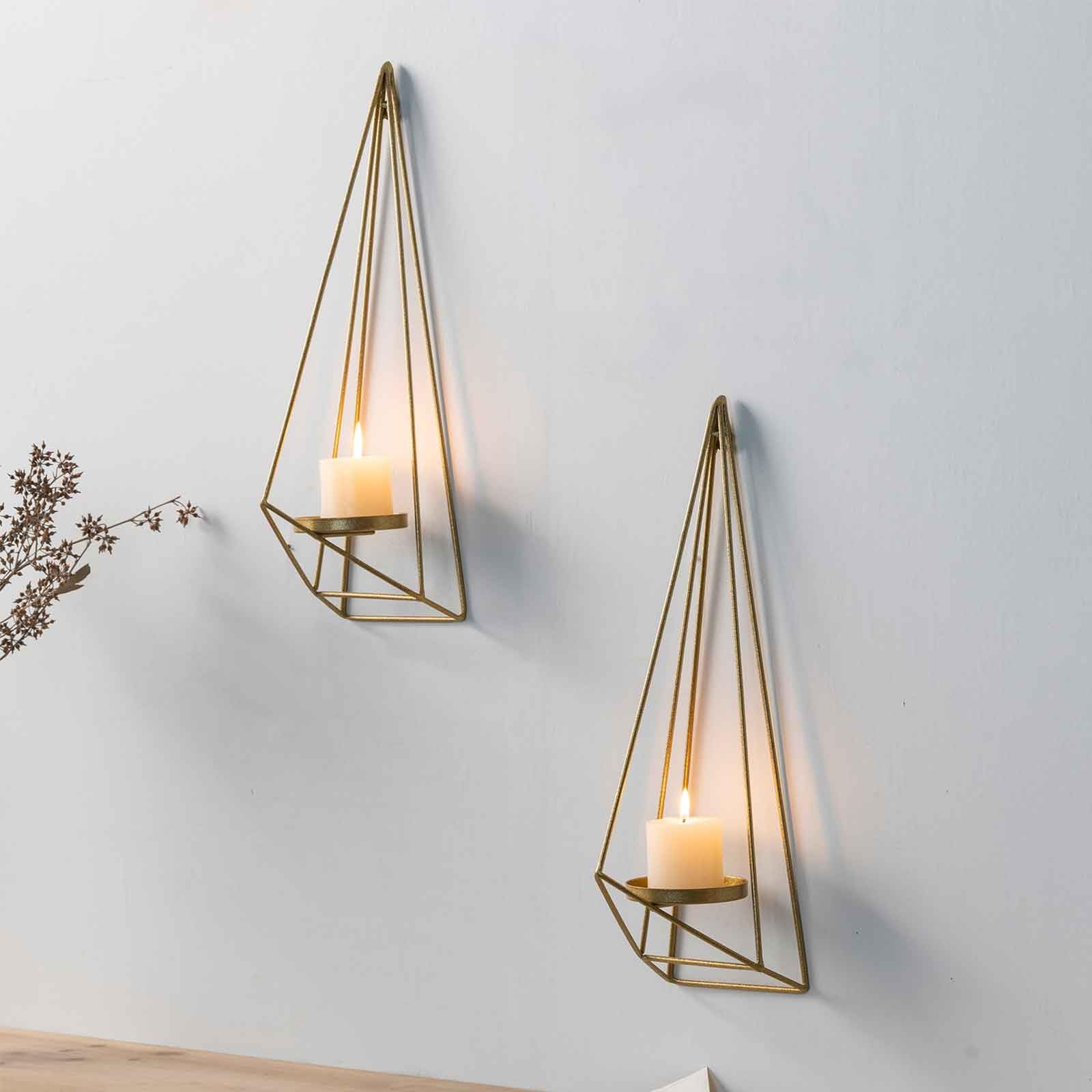 We Moment Metal Wall Candle Sconce Holder Set of 2，Modern Geometric Wall Candle Sconces Hanging for Living Room Bathroom Dining Room Home Decorations