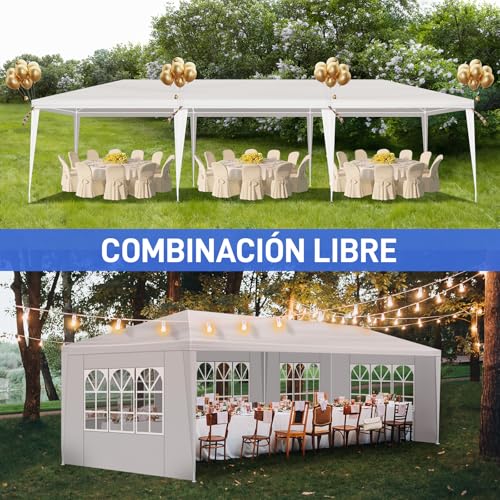 10x30 FT Party Tent, Outdoor Wedding Tents for Parties, Canopy Event Tent with 5 Removable Sidewalls, Waterproof Gazebo Shelter for Birthday Parties, Weddings, BBQs & Events (10X30FT- 5Sides White) by YYANDC - Used condition - Image 4