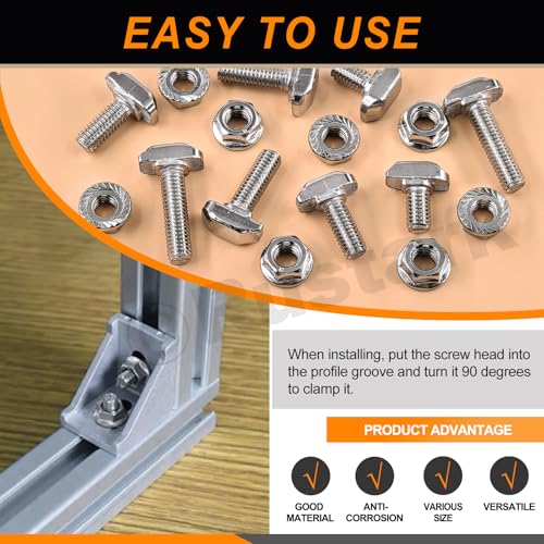 Image of 80Pcs M6x12 /16 /20 /25mm T-Slot Drop-in Bolts with M6 Hexagon Flange Nuts Assortment Kit, Hammer Head Bolt T Shape Sliding Screw Stud for European Standard 30 Series Aluminum Profile