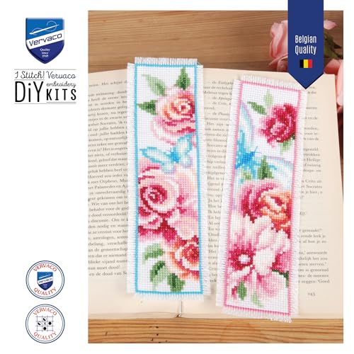 Image of Vervaco Cross Stitch Bookmark Kit Flowers and Butterflies (Set of 2) 2.4 inch x 8 inch