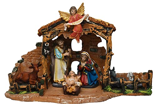 Image of KariGhar Nativity House Set /Crib House Set Perfect for Christmas|Gifting & Decoration ( Pack - Mary,Joseph,Baby Jesus, Angel, 3 Wise Men, The Shepherd & The Animals ) V0007