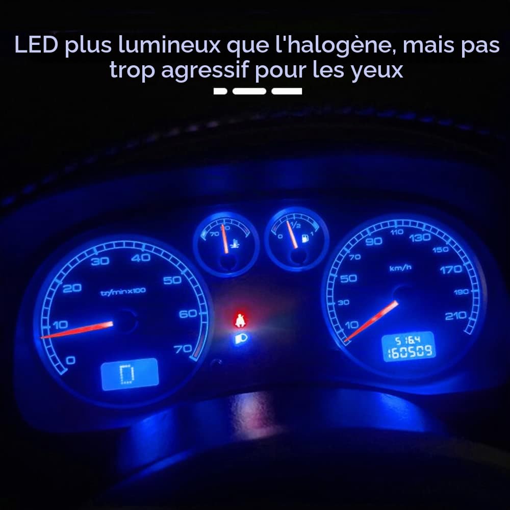 10 pièces DC 12V T5 ampoule LED pour voiture avec douille à verrouillage tournant pour tableau de bord, ampoules 2721, 27, 37 et 286, fiche PC74, kits de jauge de cluster intérieur (bleu)