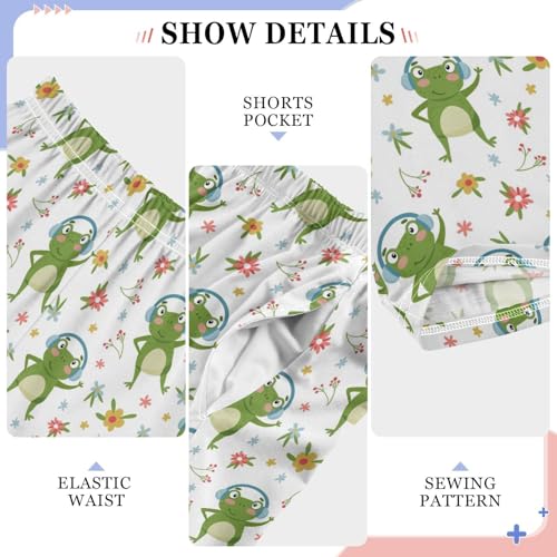 Rock Frog Flowers Boys Long Pants Soft Trousers Elastic Waist Kids Lounge Bottoms with Pockets S-XL4