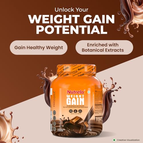 Image of NUTRELA Weight Gainer Powder | 1Kg Chocolate Flavour | High-Calorie Mass Gainer With Vitamins & Khandsari Sugar | Ideal For Men & Women