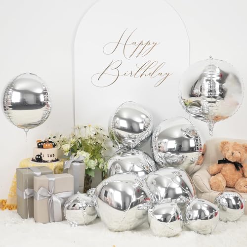 Image of 12PCS Metallic Silver Round Foil Balloons 22 inch 15 inch 10 inch Large Mylar Balloons