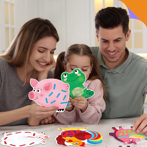 Image of SpriteGru 9 PCS Farm Theme Lacing Cards, 9 Double Sided Sewing Cards with 9 Colorful Laces, Imagination Development Lacing Toys Educational and Learning Activity for Preschoolers, Kids