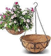 THIKDIKAKT 2 Pack Metal Hanging Planter Basket with Coco Coir Liner Chain Round Wire Plant Holder...