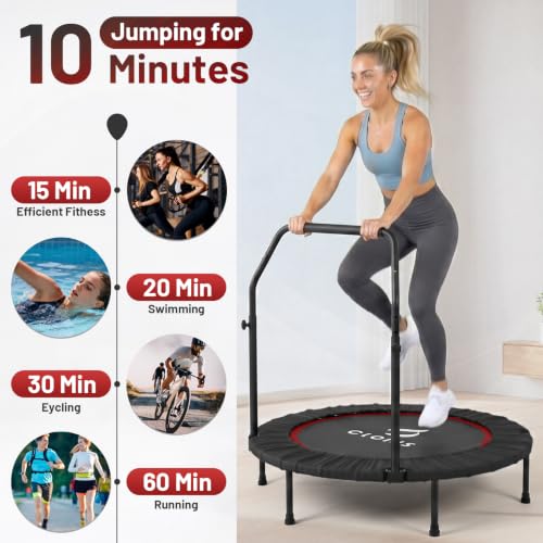 Image of CLORIS Rebounder Trampoline for Adults 40 Inch, 400 lbs Capacity with 5-Level Adjustable Bar, Foldable Mini Indoor Fitness Workout Exercise Equipment Blue