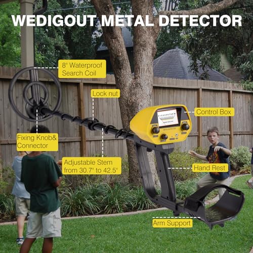 Wedigout Metal Detector for Adults & Kids, Lightweight Childrens Metal Detector, Waterproof Adjustable 30" to 42" Gold Detector for Beach Backyard Search for Treasure (Yellow)