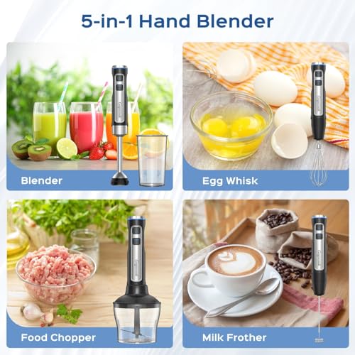 Immersion Blender 5 in 1 Hand Blender, Electric Blenders Max 1000W Heavy Duty Motor, 21 Speed & Turbo Mode Handheld Blender, Milk Frother, Egg Whisk, 800ml Beaker, 600ml Chopper Stainless Steel Blades image 5