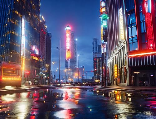 Toile Megacity Street At Night sous la pluie pour un salon moderne et urbain
