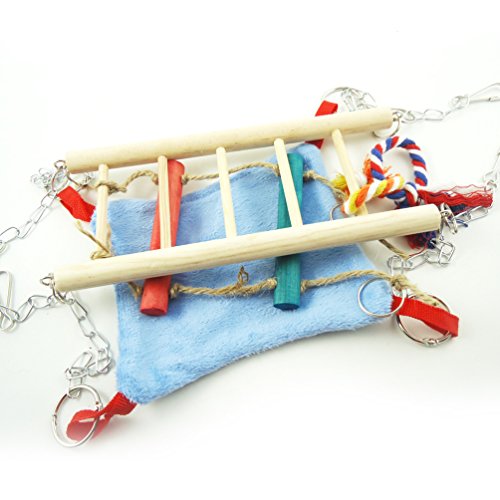 Hypeety Bird Cage Parrot Toys Wood Perch Climbing Ladder Toy Parrot Swings Wood Bridge Ladders Perches Stand for Small Birds Parakeet Cockatiel (C: Swing Ladder Hammock) - Thumbnail 4