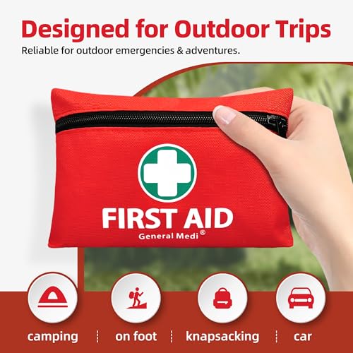 General Medi Mini First Aid Kit, 110 Piece Small First Aid Kit - Includes Emergency Foil Blanket, Scissors for Travel, Home, Office, Vehicle, Camping, Workplace & Outdoor (Red) - Image 5