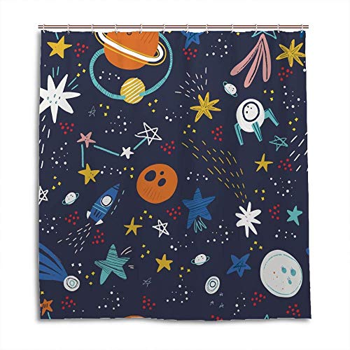 Rideau de douche cosmos en polyester imperméable 182x182 cm avec crochets