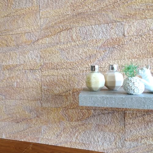 天然石 シート 600×150mm 石張り タイルシール ウォールパネル 壁石 タイルパネル パネル 立体 壁紙 石材 壁用 内装 DIY ストーン 軽量【ライトストーンウォール レインボー 1シート販売】