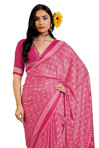 Image of MIRCHI FASHION Women Saree Leheriya Print Chiffon | Lightweight Traditional Sari for Farewell and Wedding Ceremonies with Unstitched Blouse Piece
