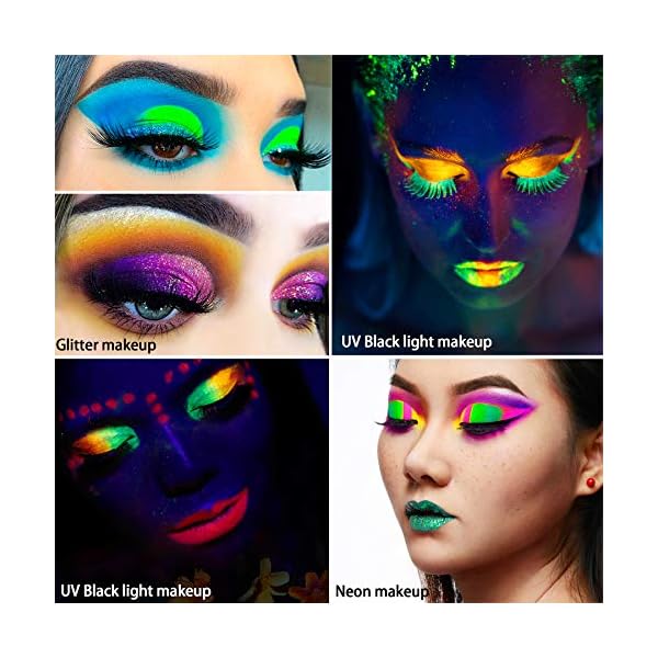 Afflano Neon Makeup Palette Eyeshadow, Glow in the Dark Neon Eyeshadow Palette Highly Pigmented, Neon Party UV Blacklight Eye Shadow Pallet, Red Orange Pink Pressed Glitter Eyes Makeup Palette