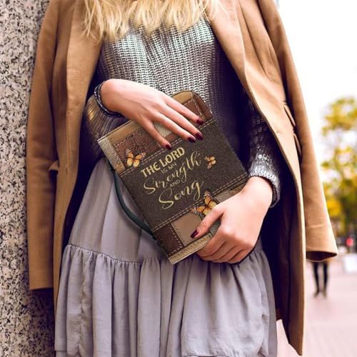 Portable Bible Cover Bag Large Study Bible Carrying Case for Women Men, The Lord Is My Strength And My Song, Bible Bag Organizer with Handle & Zipper 2XL2