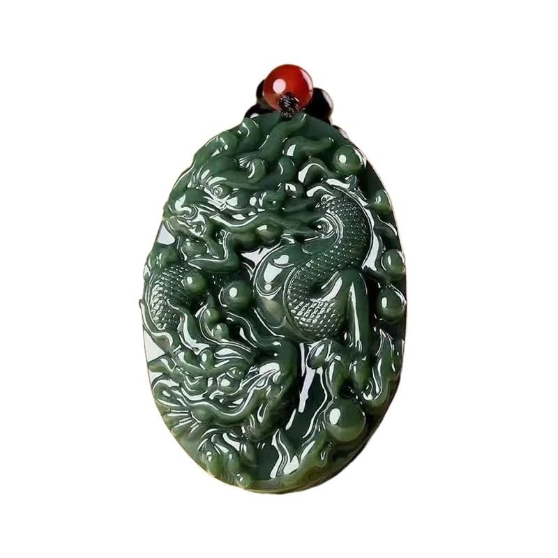 Pendentif néphrite vert noir sculpté à la main, amulette double dragon en jade de Hetian
