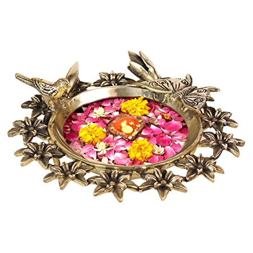 ARTVARKO Brass Traditional Bird Butterfly Flowers Urli Bowl Showpiece for Floating Candles Home and Office Decoration Diwali Decoration Gift 8 Inch