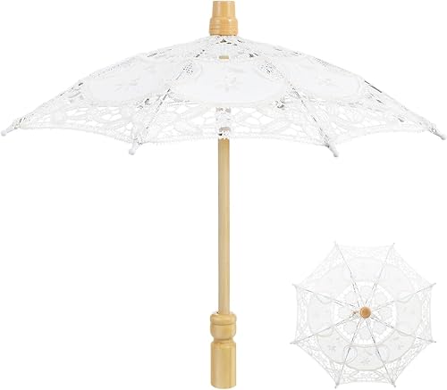Toyvian Mini paraguas de encaje vintage bordado con flores, paraguas blanco para boda, accesorio de disfraz de mujer, color blanco