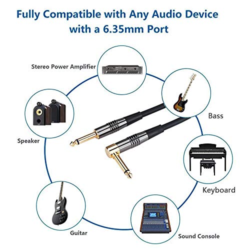 Rayzm Câble Guitare 3 mètres - Noiseless Guitare/Basse Lead, Câble D'instrument Mono Mâle TS 1/4 Jack Droit et Angle Droit - Jacks Connexion en Cuivre/Contacts Or - Image 5
