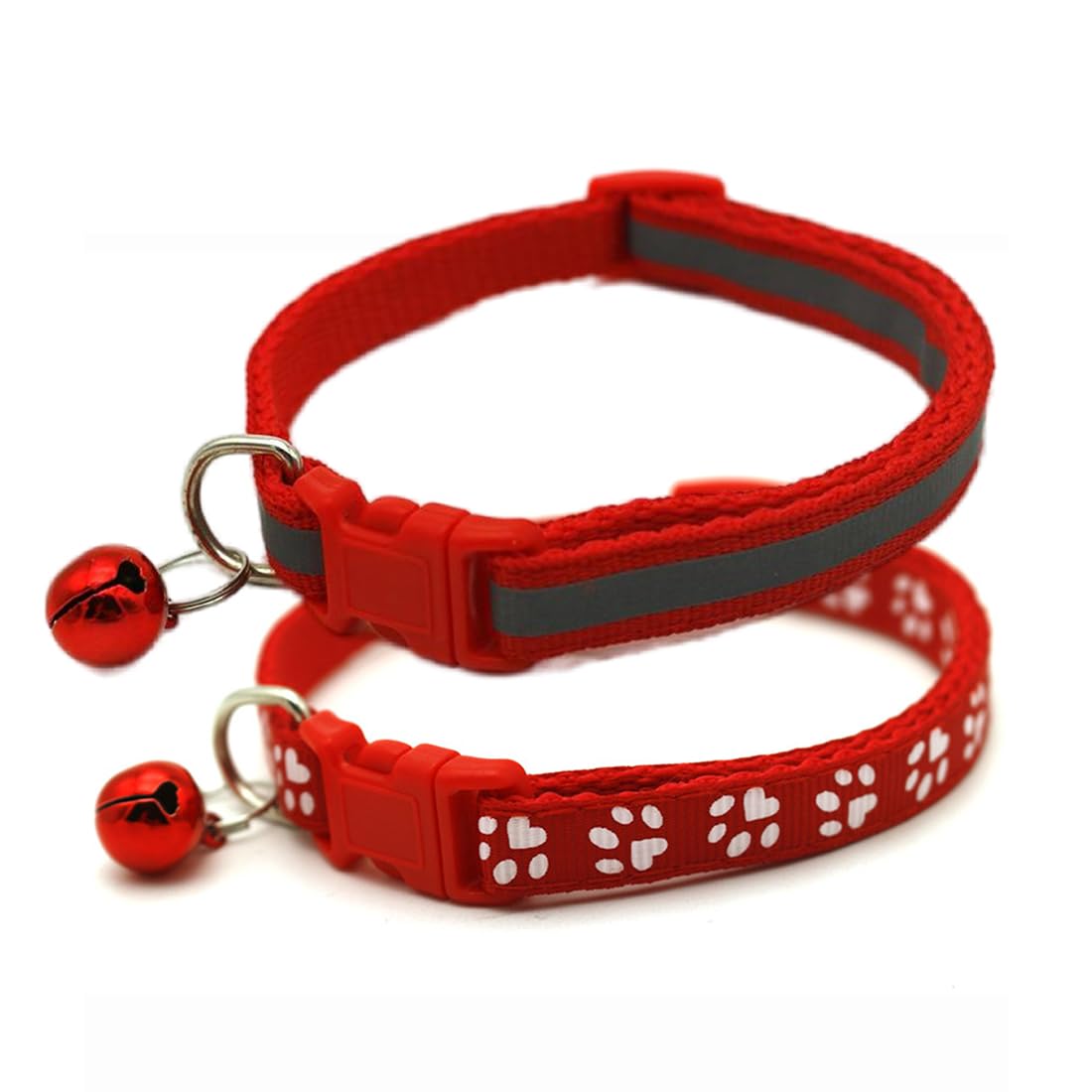 Red Kitten Collar with Bell, 2-Pack Basic & Reflective Puppy Collar with Bells for XXS Xs Small Pet Dogs Boy Tiny Cats Girls Animal, Neck 7-12 inch