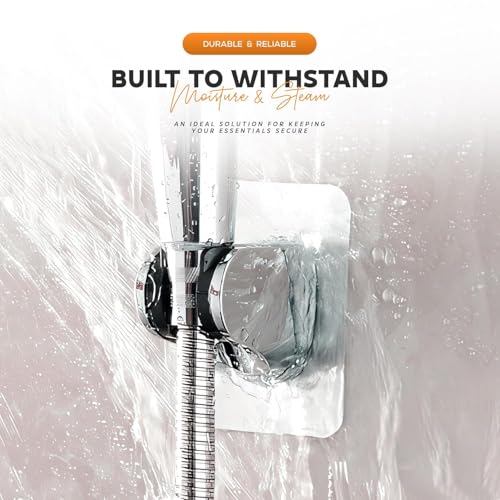 Image of Secopad Self Adhesive Hand Shower Holder, Wall Mount Health Faucet Holder for Bathroom, No-Drill Install (Chrome) (White)