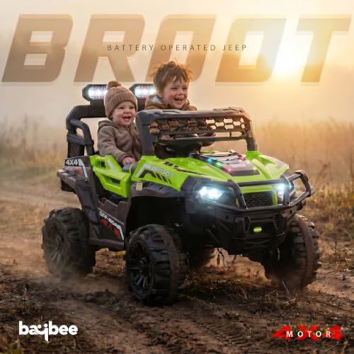 Image of Baybee Broot Electric Jeep for Kids with Parental Control | Baby Battery Operated Ride On Toy Car with 4x4 Motor, RGB Lights & Music | Rechargeable Battery Car for Kids 2-6 Years (Florescent Green)