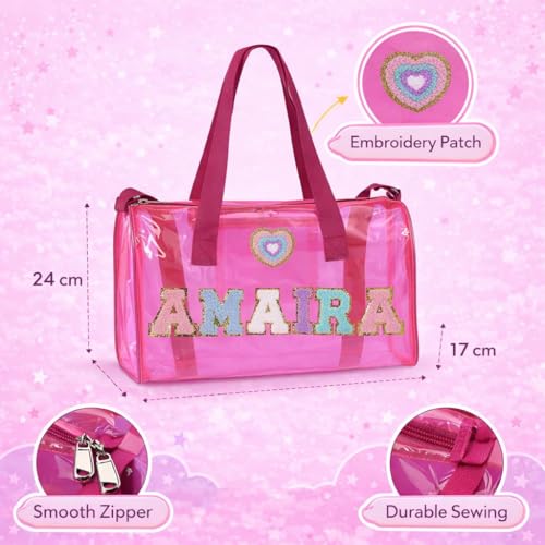 Image of AICA Personalized Name Embroidered Letters & Patch Duffle Bag for Kids Boys & Girls Age 1-18 Years Age Group (Pink) | Gift for Boys Girls Kids