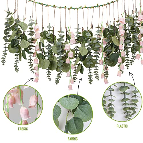 Sheeyee Eucalyptus Wall Decor With Flower Boho Wall Long Artificial Greenery Hanging Plant Leaves 5.6 Feet For Bedroom #TOP3