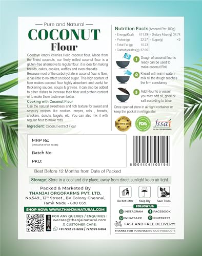 Image of Thanjai Natural Coconut Flour, 500 grams