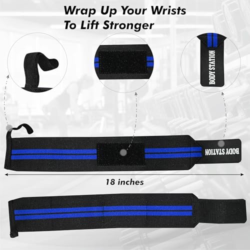Image of Bodystation Pro Weightlifting Wrist Wraps with Thumb Loop | Adjustable Gym Wrist Support for Men & Women - Powerlifting, Crossfit, Strength Training & Pain Relief