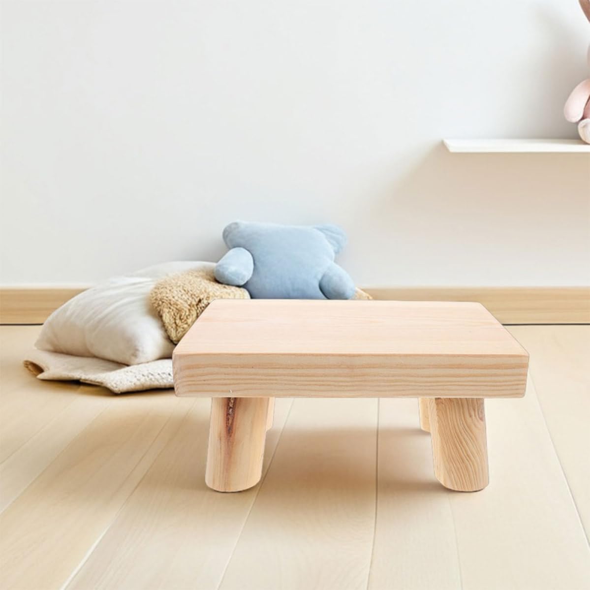 2 Piezas Taburete Infantil de Madera Beige, Ligero y Portátil