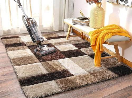 Image of Carpet for Hallway, Kitchen, and Modern Interiors, Cozy Shag Runner for Living Room, Entryway & Office Decor Size 4x6 feet Coffee Box 3D