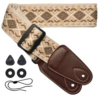 Bass Guitar Strap Brown Yellow Argyle Jacquard Embroidery Cotton Adjustable Electric Acoustic Guitars Shoulder Straps (1 pc Brown) - Les Beatles, Paul McCartney, John Lennon, RIngo Starr, George Harrison