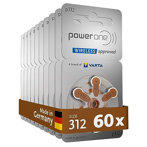 Power one Hörgerätebatterien Typ 312 braun, Batterien 60 Stück Vorratspack, wireless approved...