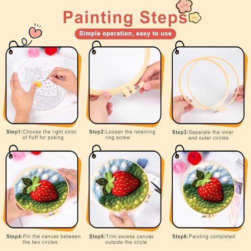 Image of Hlison Strawberries Needle Felting Kit with Vedio Tutorial, Beginner Felting Needle Includes Wool Bag, Felting Needles, Foam Pad, Felt Cloth, Instructions