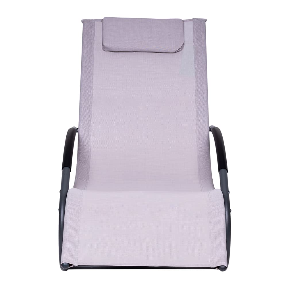 Hortan Lettino Sdraio Prendisole Con Struttura A Dondolo, Seduta Ergonomica, Cuscino Poggiatesta, Telaio In Acciaio E Sacca Portaoggetti Per Arredo Esterno, Giardino, Terrazzo e Piscina