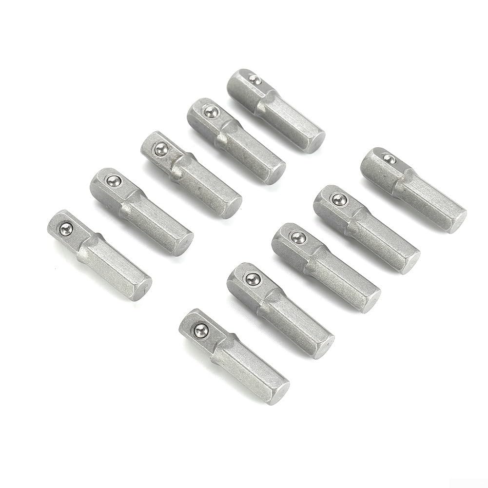 Set di adattatori per bussola, 10 pezzi, con codolo esagonale da 6,35 mm a 1/4", convertitori per utensili elettrici e trapani, 25 mm
