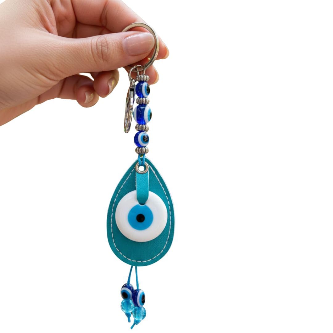 blue beads Original Blue and White Evil Eye Stone With Turquoise colour Leather Keychain For Bike/Car Gifting With Key Ring (Pack of 1)-picture-28