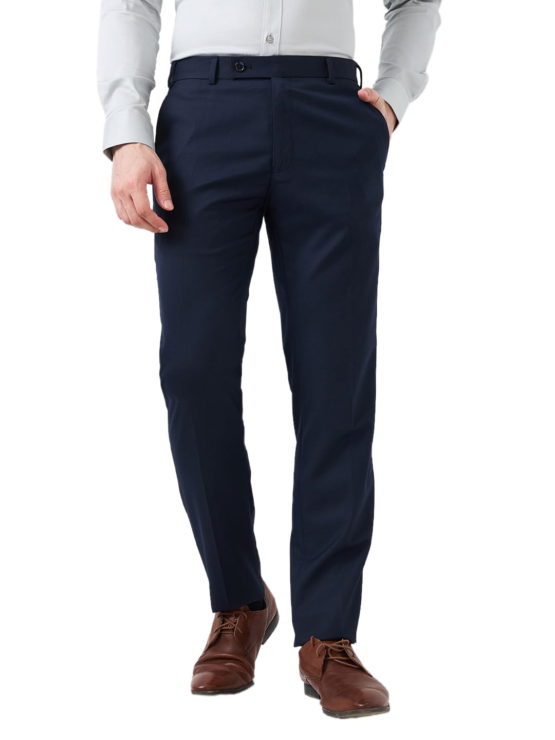 raymond Men Mid Rise Slim Fit Checks Pattern Polyester Blend Pleatless Formal Trouser-picture-24