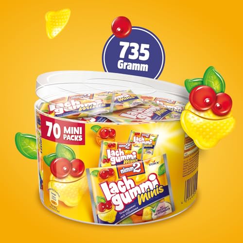 nimm2 Lachgummi Minis Runddose – 1 x 735g (70 Mini Packs) – Fruchtgummi mit Fruchtsaft und Vitaminen 2
